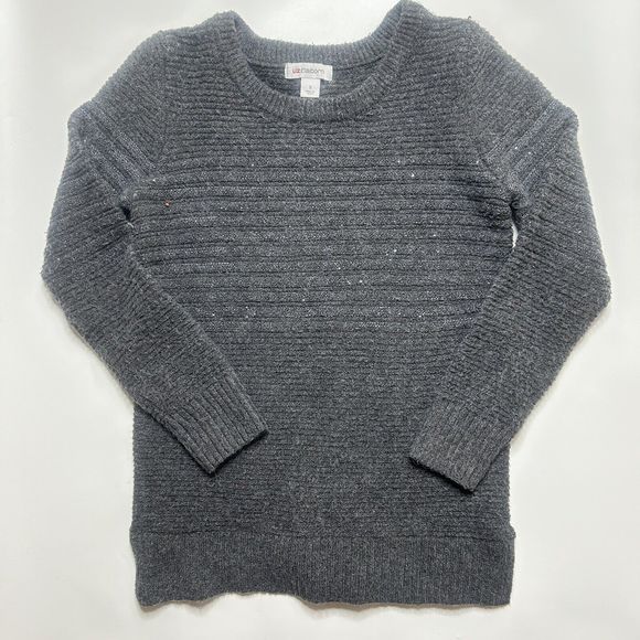 Liz Claiborne S Women’s Gray Sweater Shimmer Long Sleeve Side Slits Minimalist - Picture 1 of 9